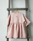 Blush Tea Linen Dress, 3-4 years, Plush Bunny Embroidery