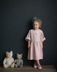 Blush Tea Linen Dress, 3-4 years, Plush Bunny Embroidery