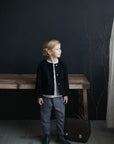 Black Linen Jacket, 5-6 years, Running Fox with Scarf Embroidery