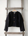 Black Linen Jacket, 5-6 years, Running Fox with Scarf Embroidery