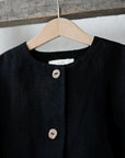 Black Linen Jacket, 5-6 years, Running Fox with Scarf Embroidery