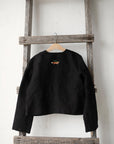 Black Linen Jacket, 5-6 years, Running Fox with Scarf Embroidery