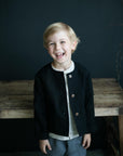 Black Linen Jacket, 5-6 years, Running Fox with Scarf Embroidery