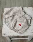 Cream Gingham Linen Bloomers, 3-4 years, Red Car Embroidery