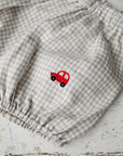 Cream Gingham Linen Bloomers, 3-4 years, Red Car Embroidery