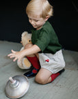 Cream Gingham Linen Bloomers, 3-4 years, Red Car Embroidery