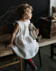 Cream Gingham Smock Linen Dress, 4-5 years, Duck Embroidery