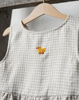 Cream Gingham Smock Linen Dress, 4-5 years, Duck Embroidery