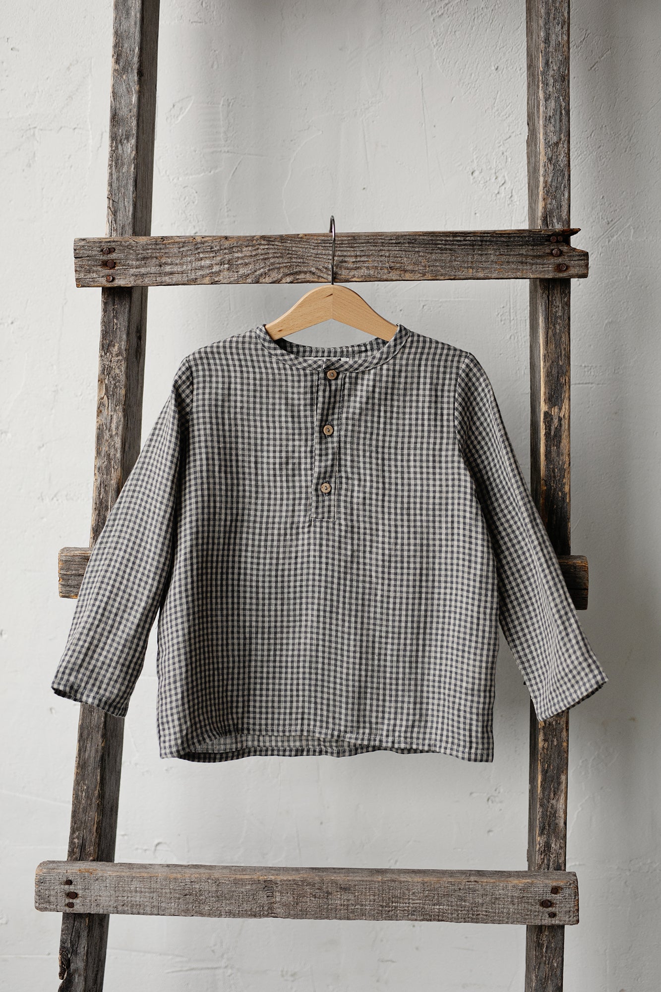 Grey Gingham Long Sleeve Linen Shirt