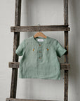 Mint Short Sleeve Button Linen Shirt