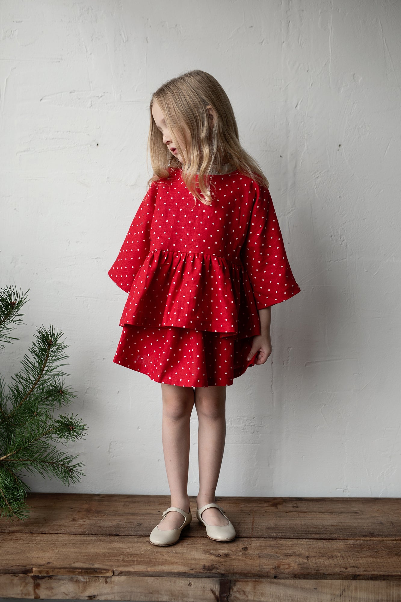 Red Polka Dot Festive Mini Linen Skirt