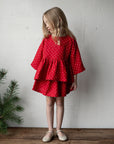 Red Polka Dot Festive Mini Linen Skirt