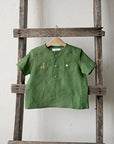 Apple Green Short Sleeve Button Linen Shirt