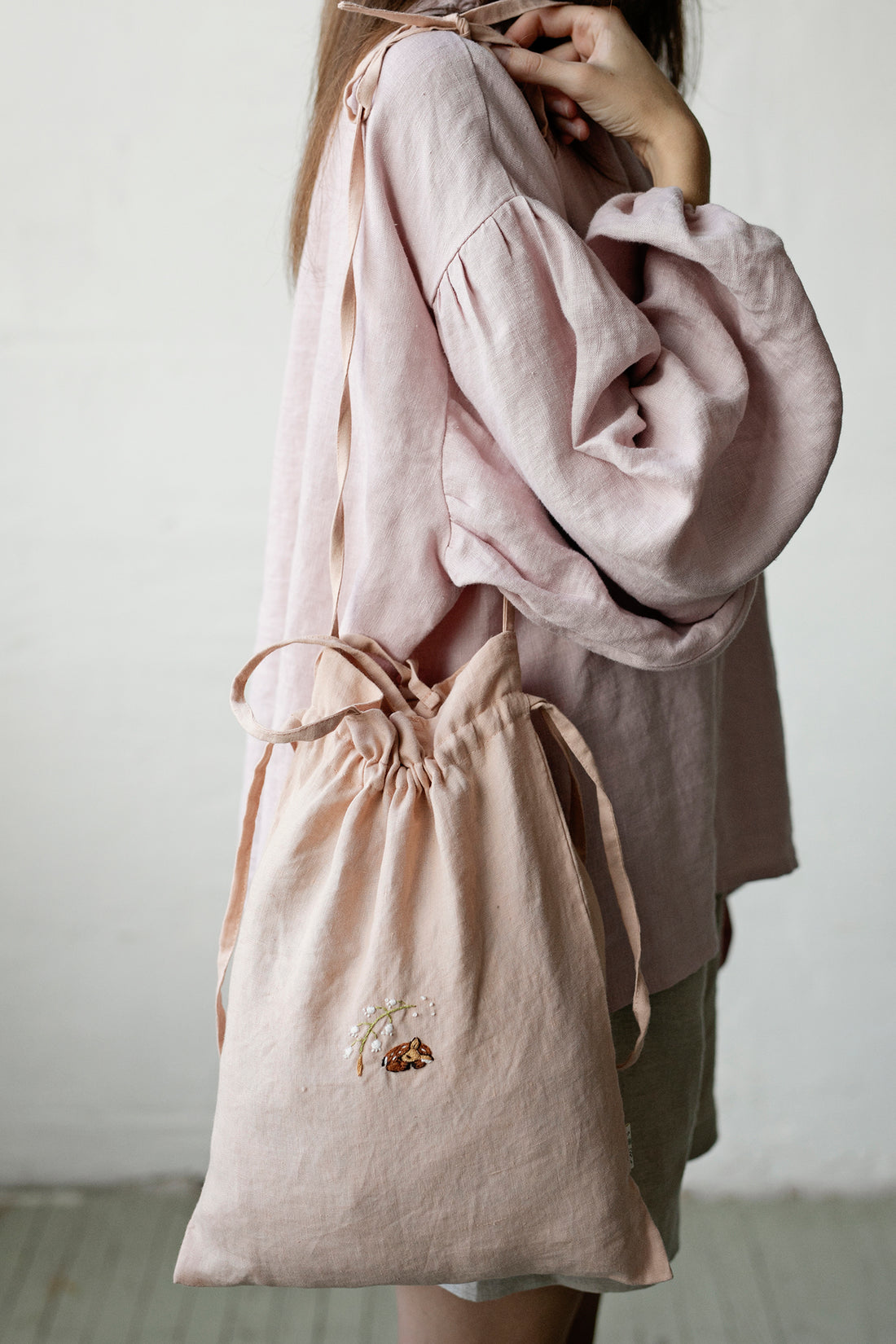 Fawn and Lily of the Valley Crossbody Bag with Handles