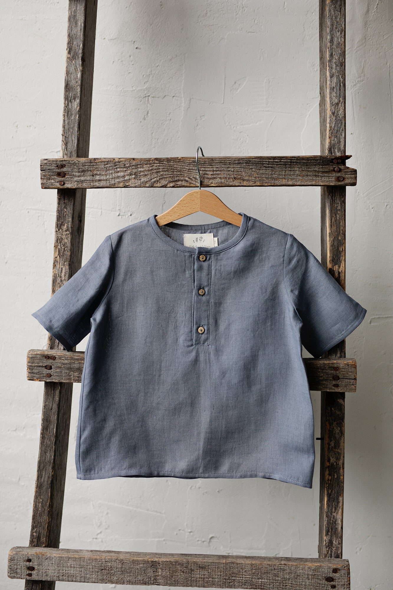 Dusty Blue Short Sleeve Button Linen Shirt