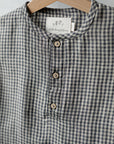 Grey Gingham Short Sleeve Button Linen Shirt