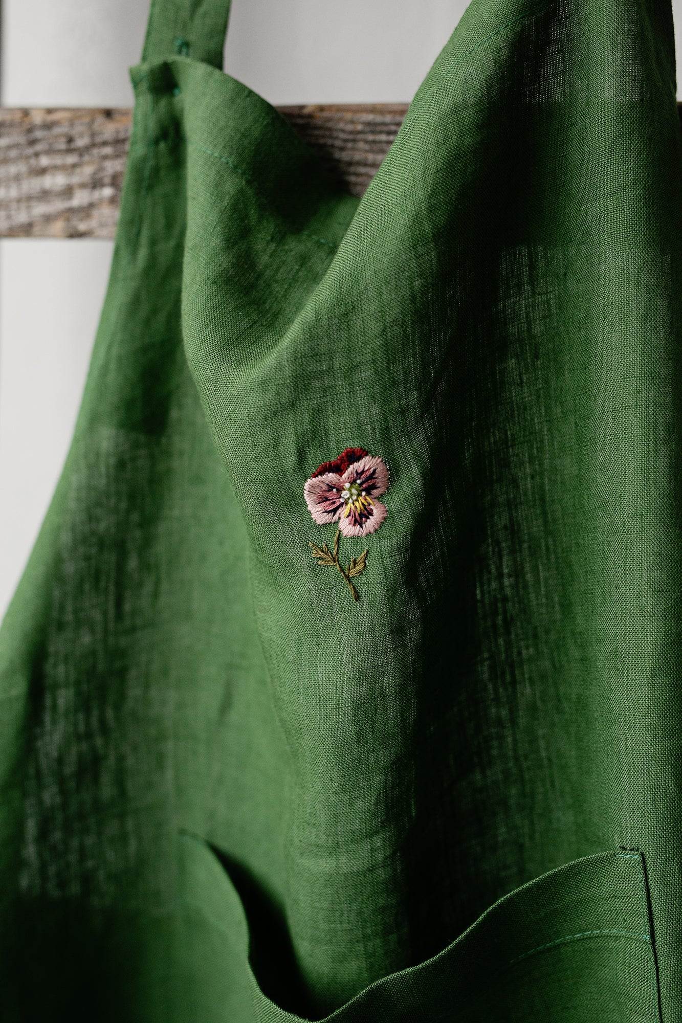 Shades of Green & Cranberry/ Solid Granny Apple Green with pin dots.. Reversible good 8-Pocket Full-length Apron