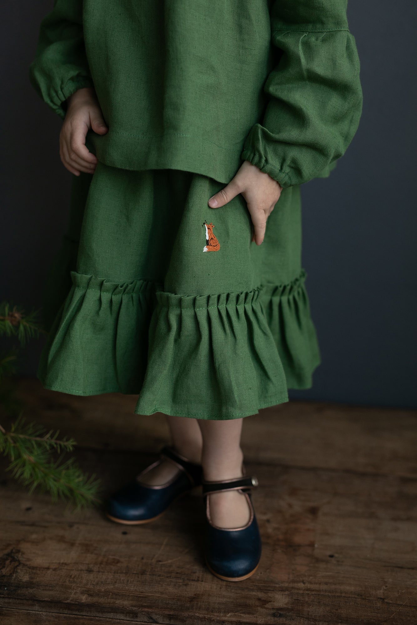Apple Green Ruffle Linen Skirt