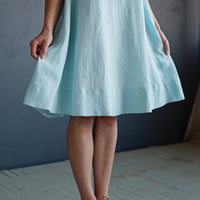 Light Blue Short Sleeve A-line Midi Dress, Size S