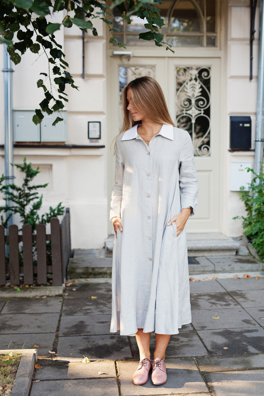 Light Grey Shirt Dress, Size S