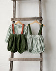 Forest Green & Rust Autumn Linen Shorts with Suspenders