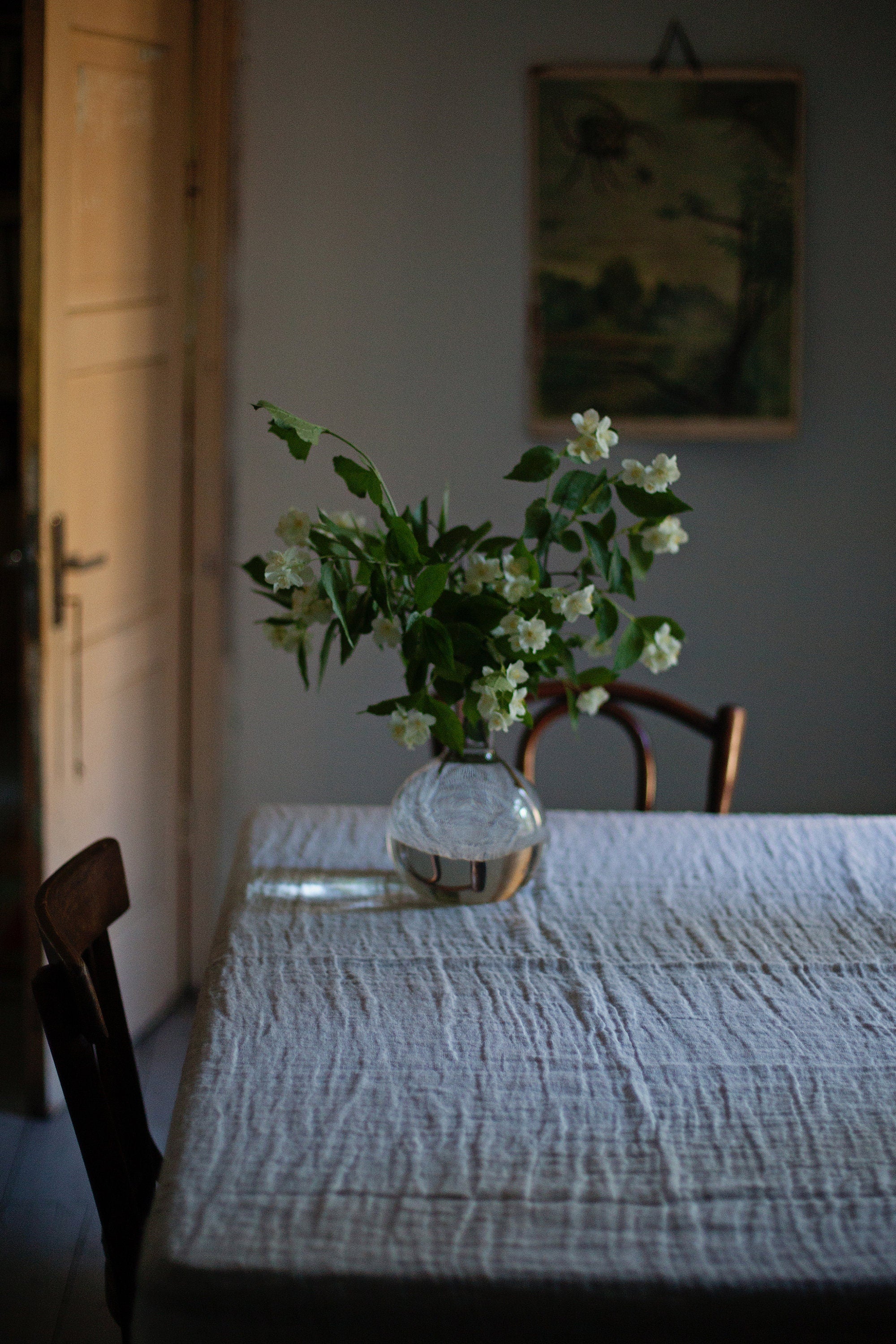 White Transparent Linen Tablecloth