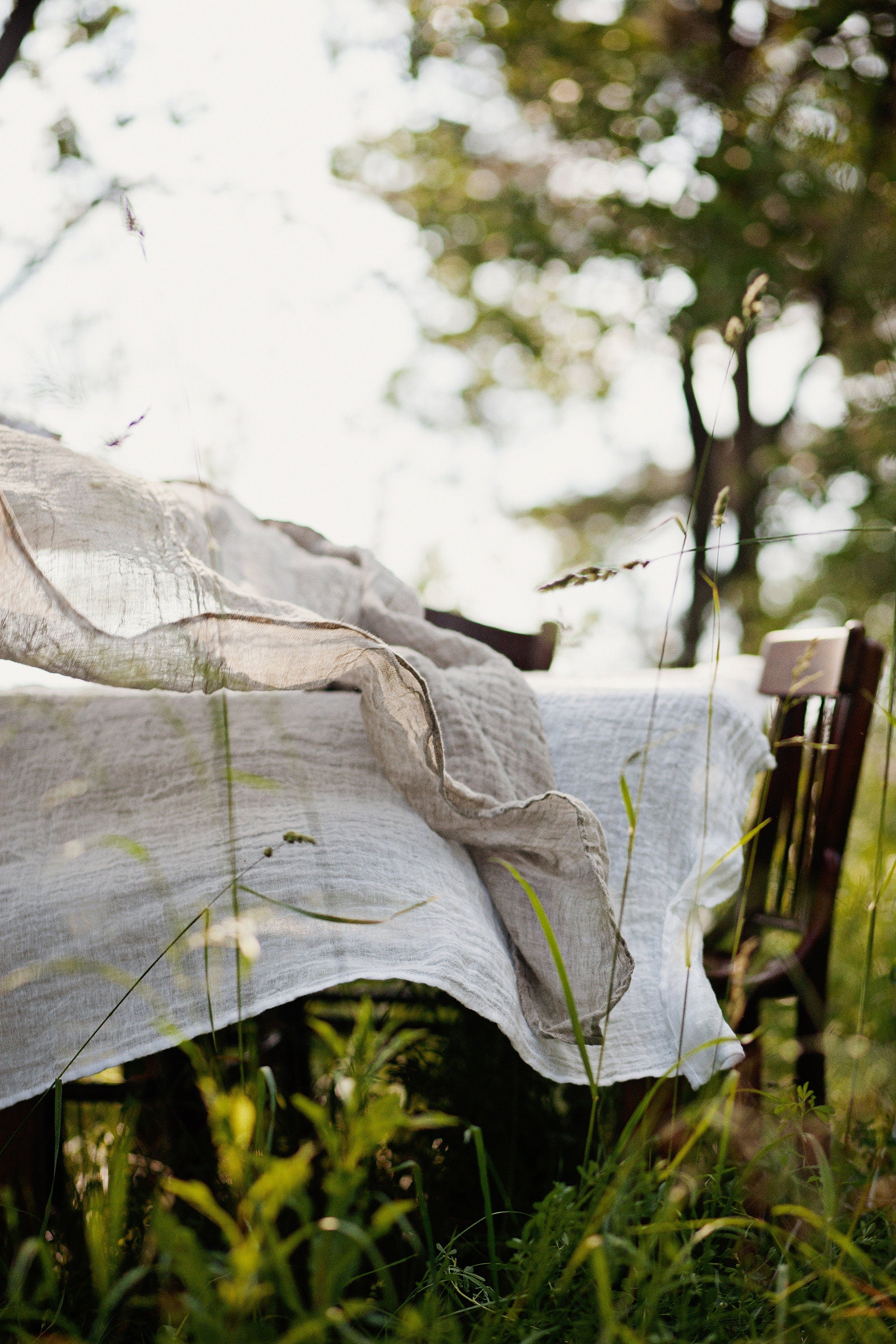 White Transparent Linen Tablecloth