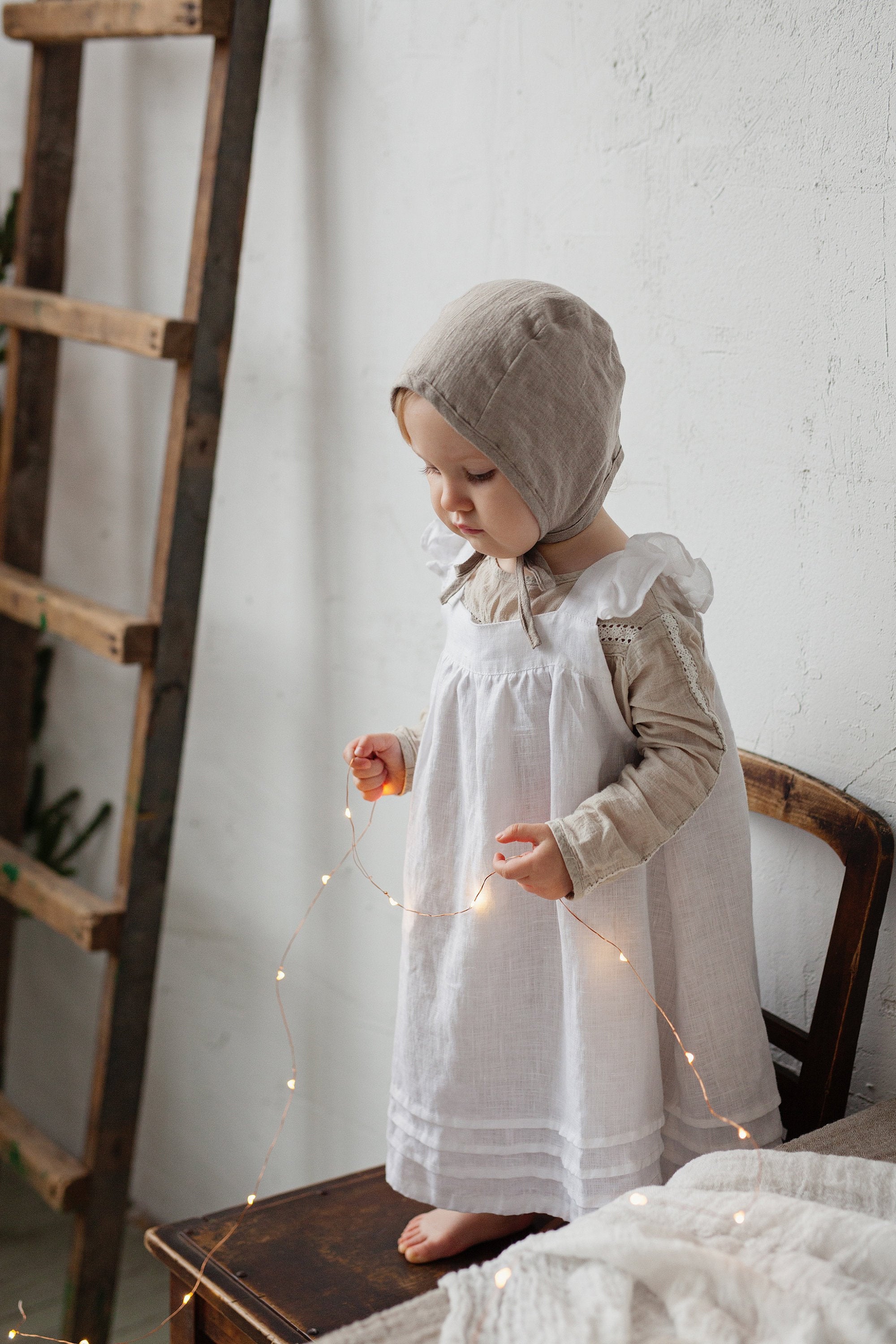 White Open Back Linen Pinafore Linen Dress allthebeautifullinen