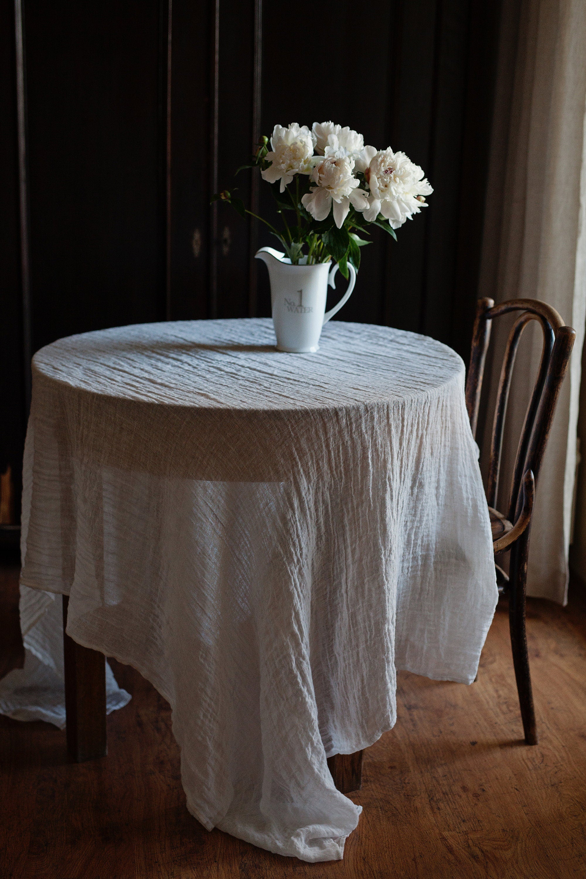 White Transparent Linen Tablecloth