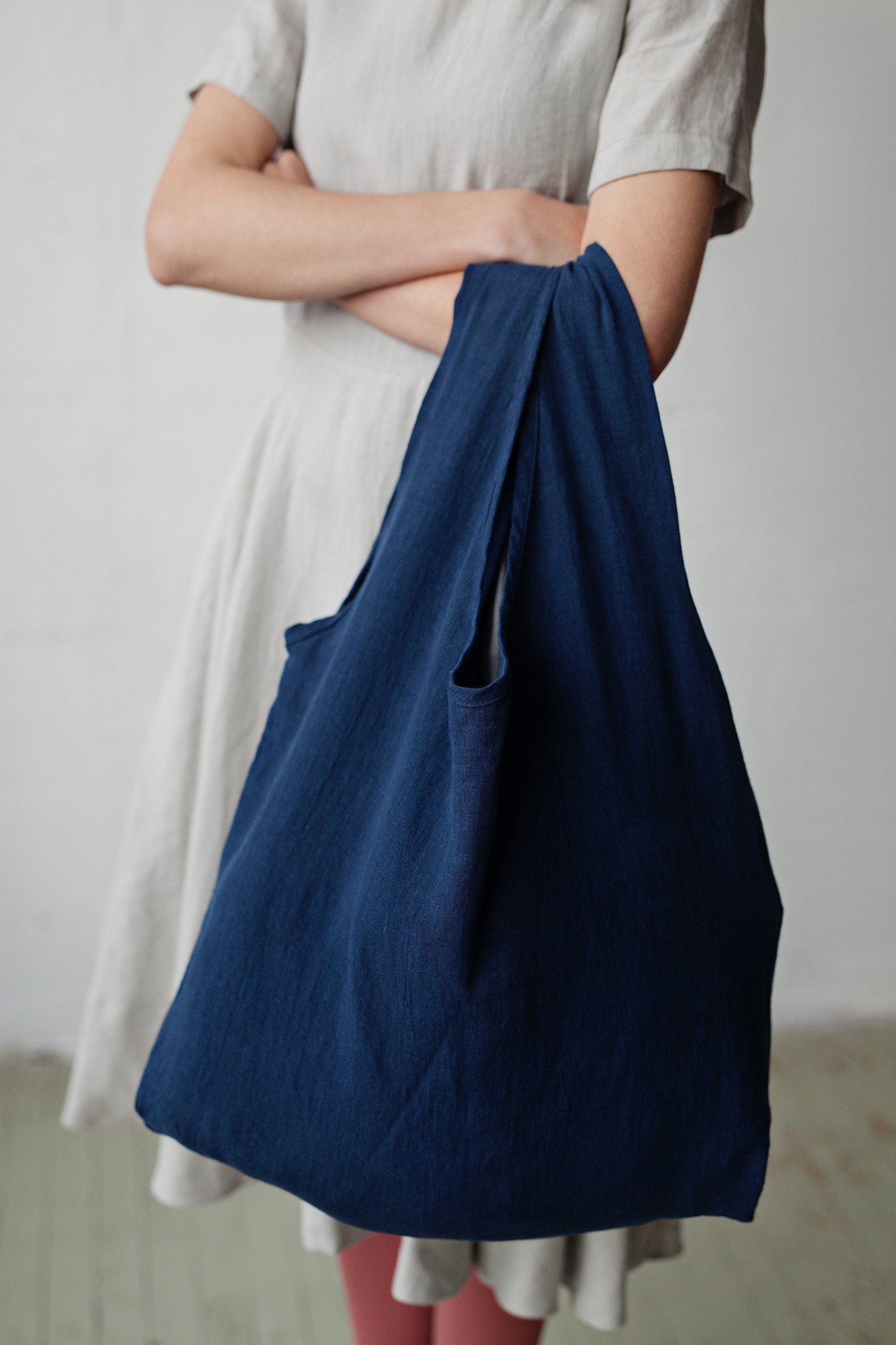 Navy Blue Grocery Linen Bag