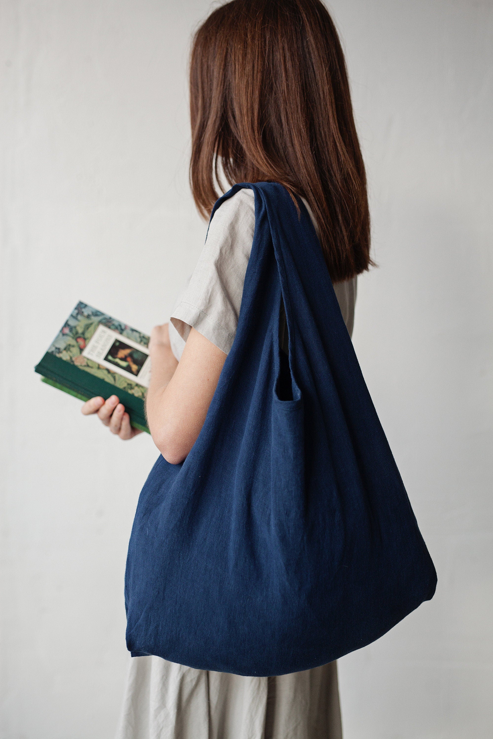 Navy Blue Grocery Linen Bag