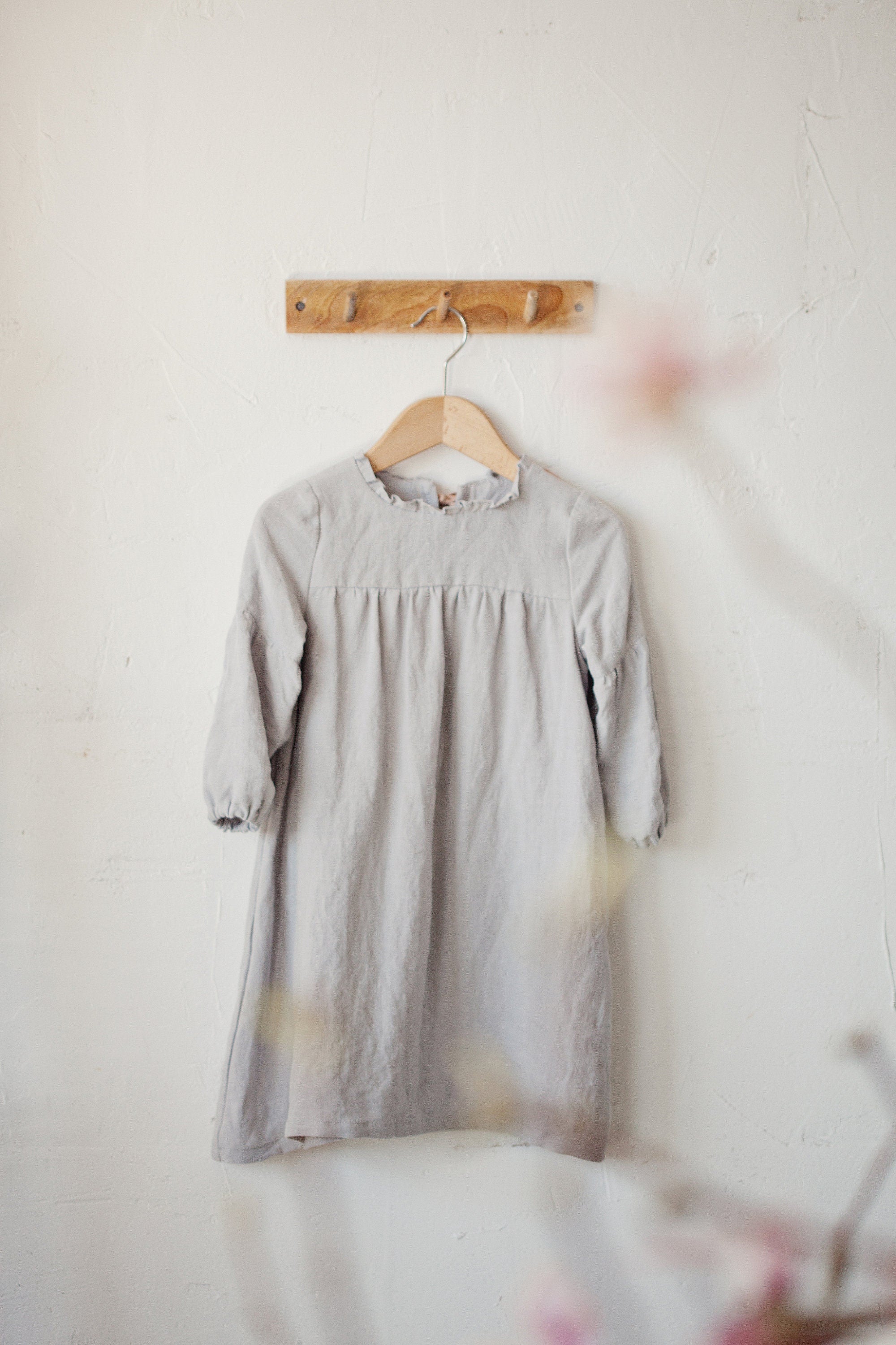 Fog Grey Ruffle  Linen Dress