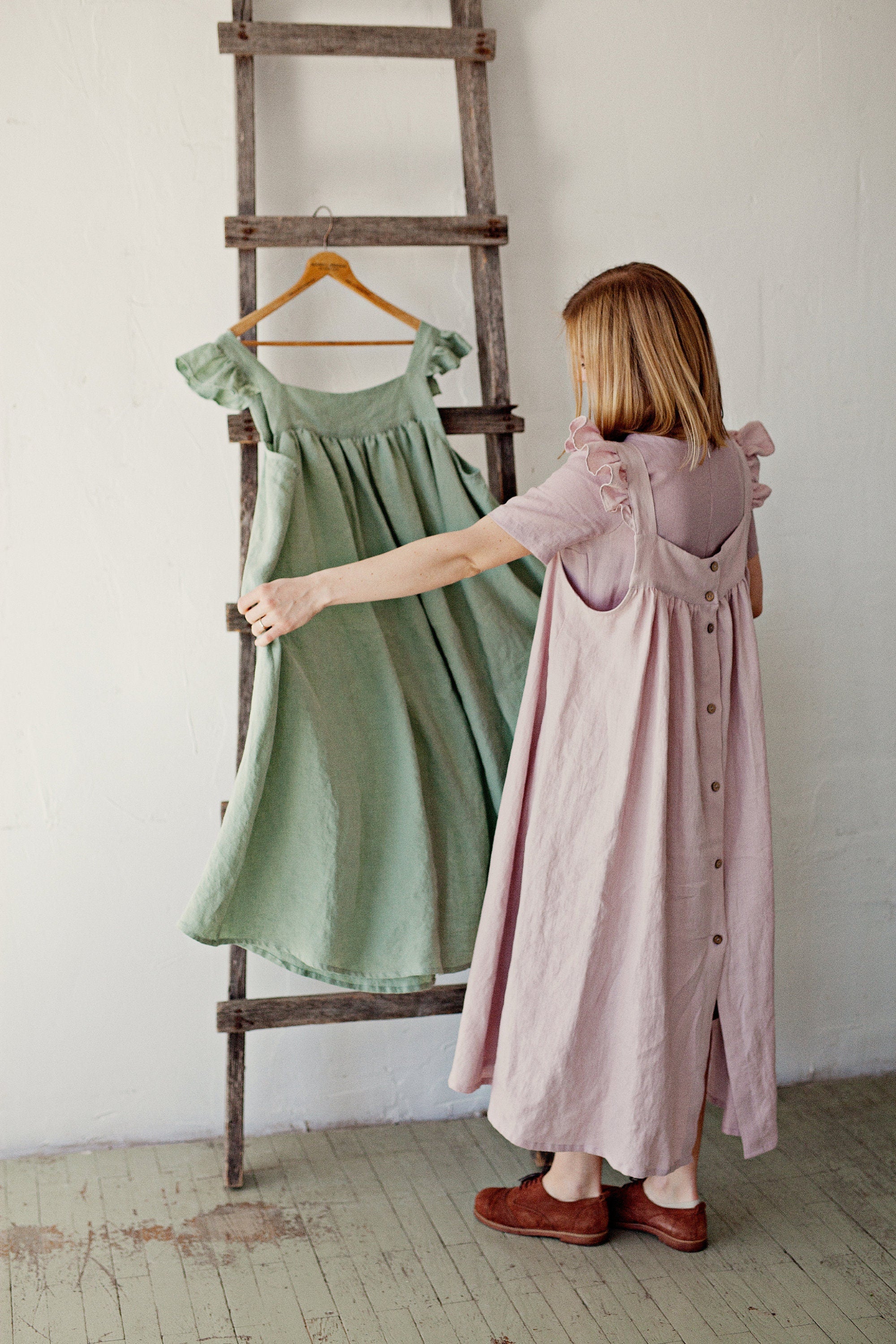 Baby Pink Linen Prairie Dress allthebeautifullinen Baby Pink Linen Prairie Dress allthebeautifullinen