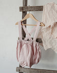Baby Pink Linen Shorts with Suspenders