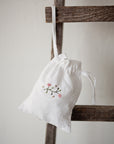 Flower and Three Bees Pouch Linen Bag