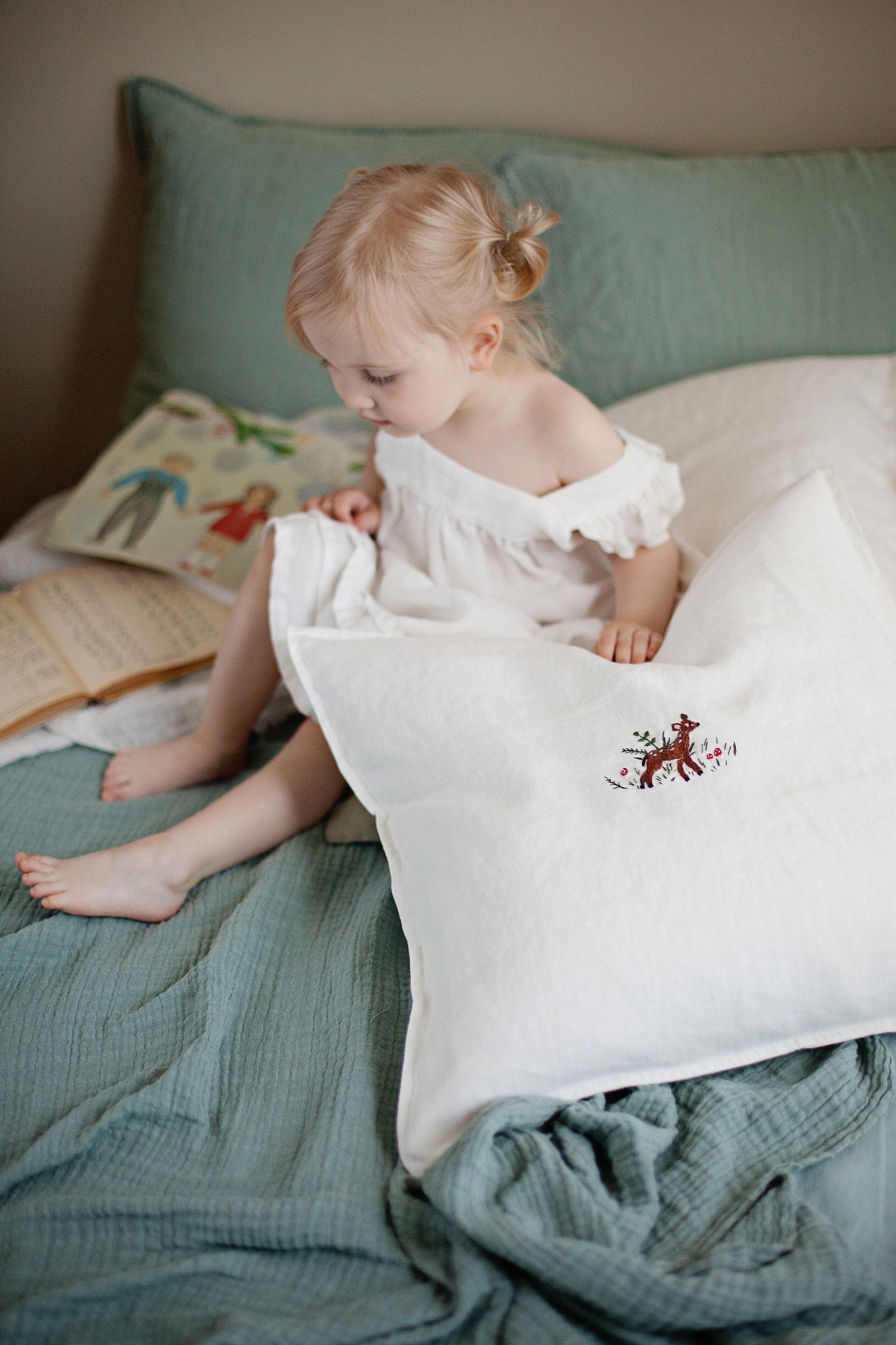 White Linen Pillowcase