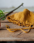Mustard Ruffle Linen Bonnet