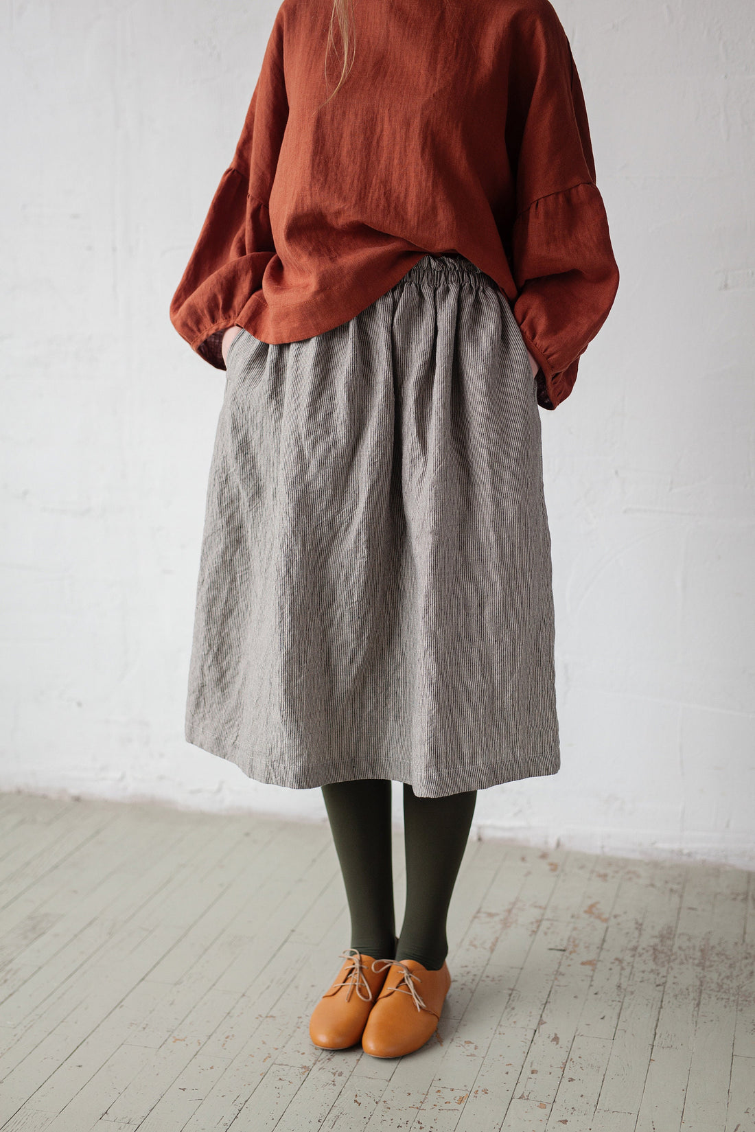 B&W Stripe Classic Midi Skirt