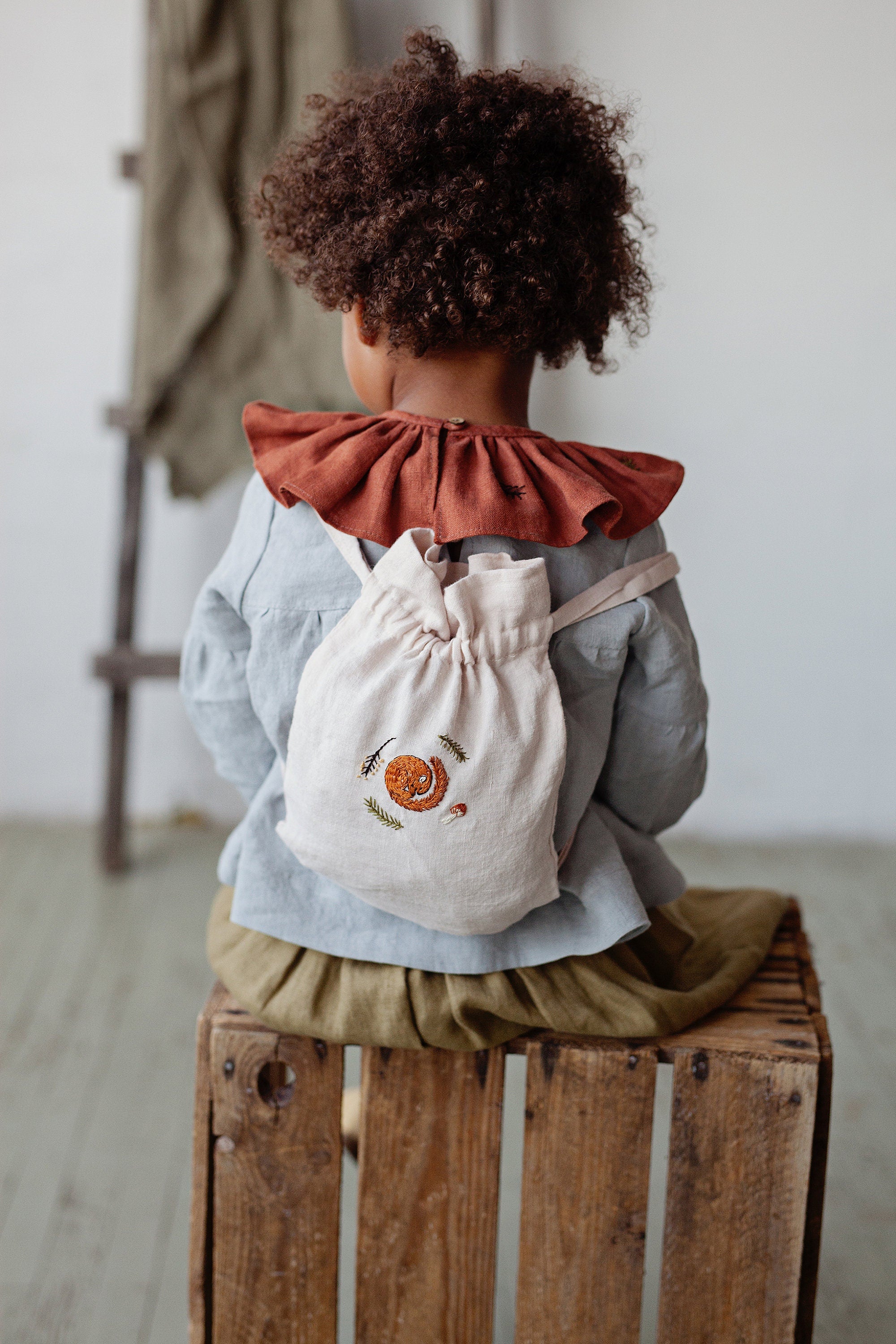Rust Ruffle Linen Collar with Branches – allthebeautifullinen