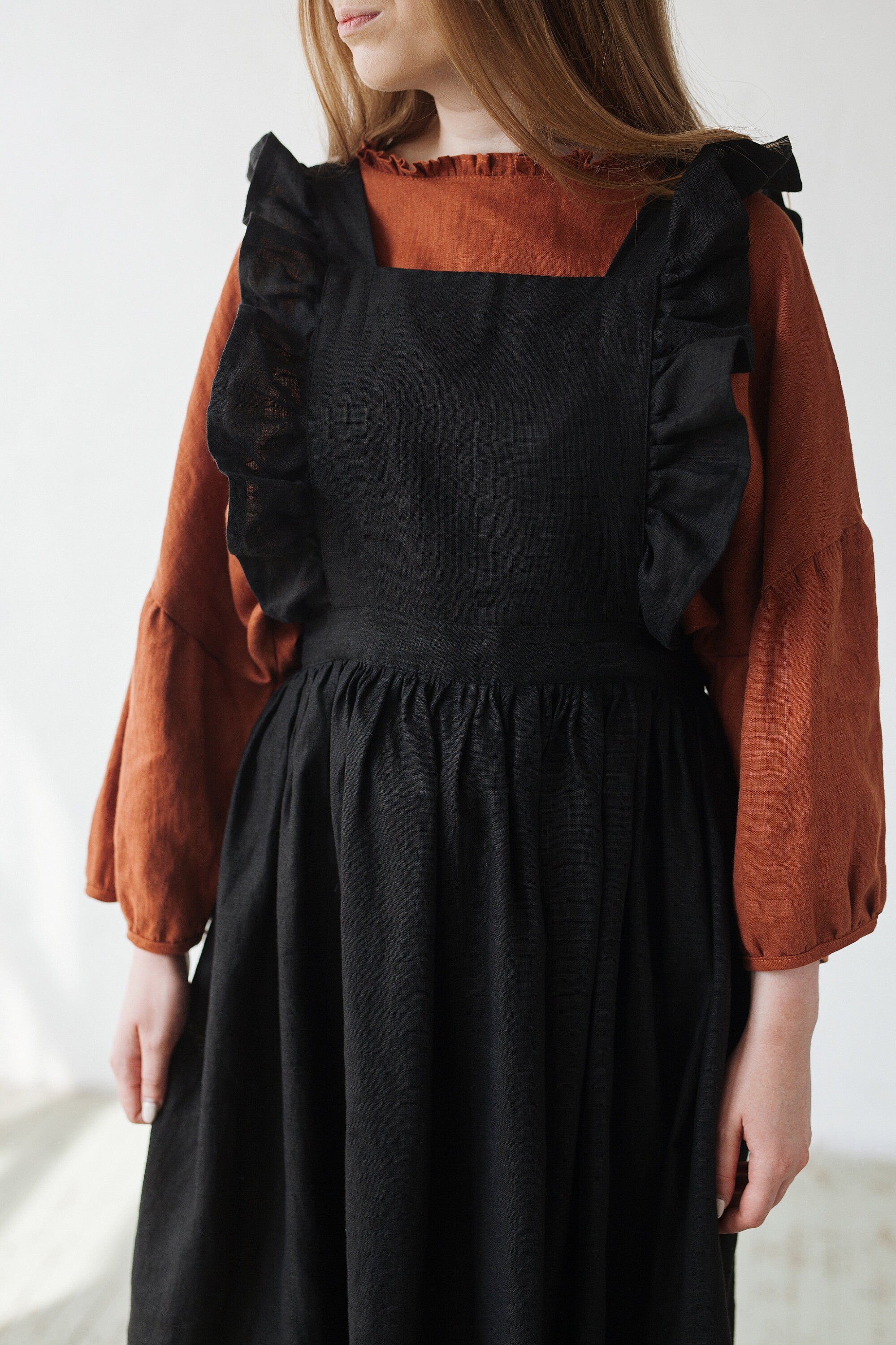 Black Short Vintage Linen Dress