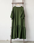 Forest Green Ruffle Kimono Linen Dress