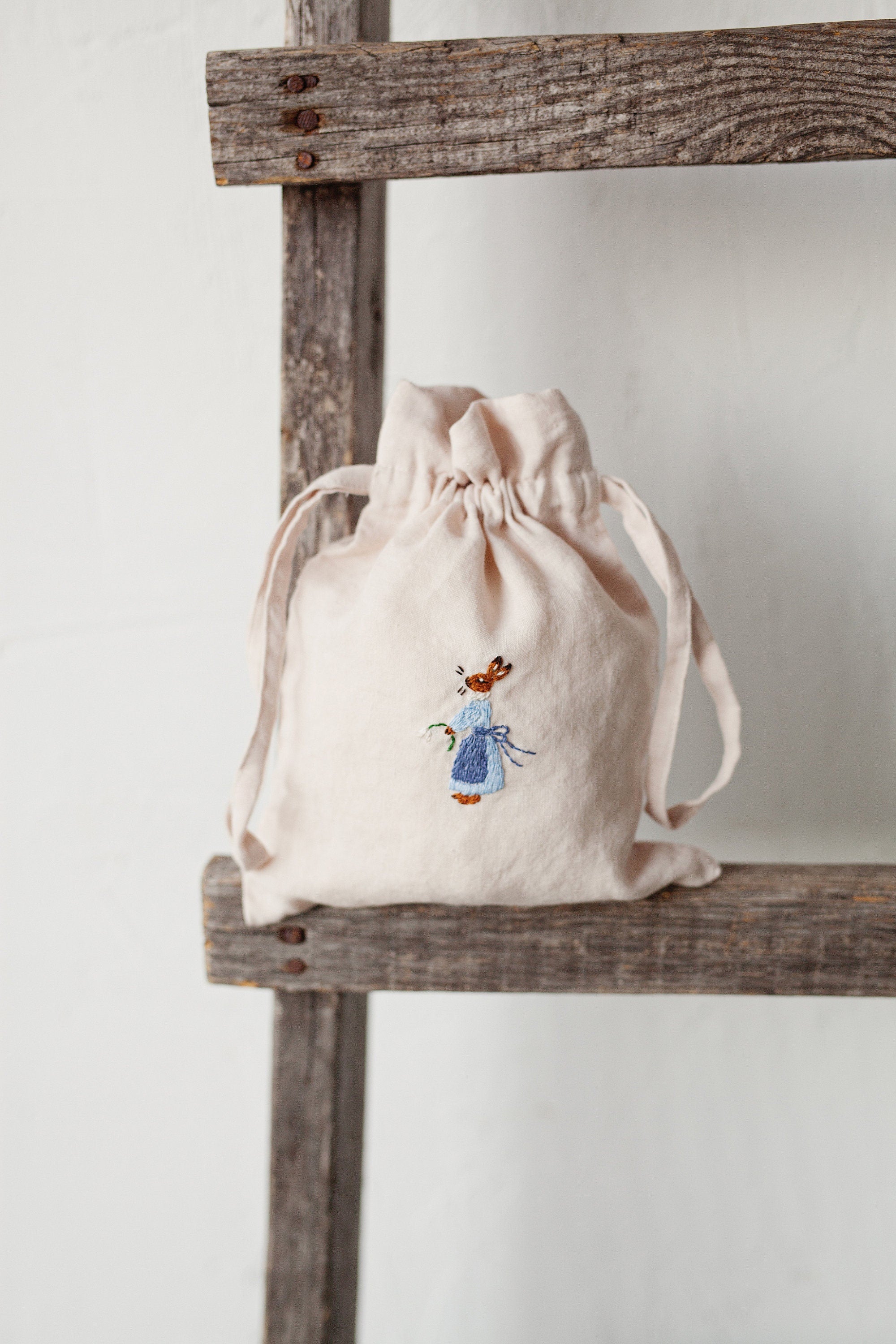 Rabbit Girl Pouch Linen Bag