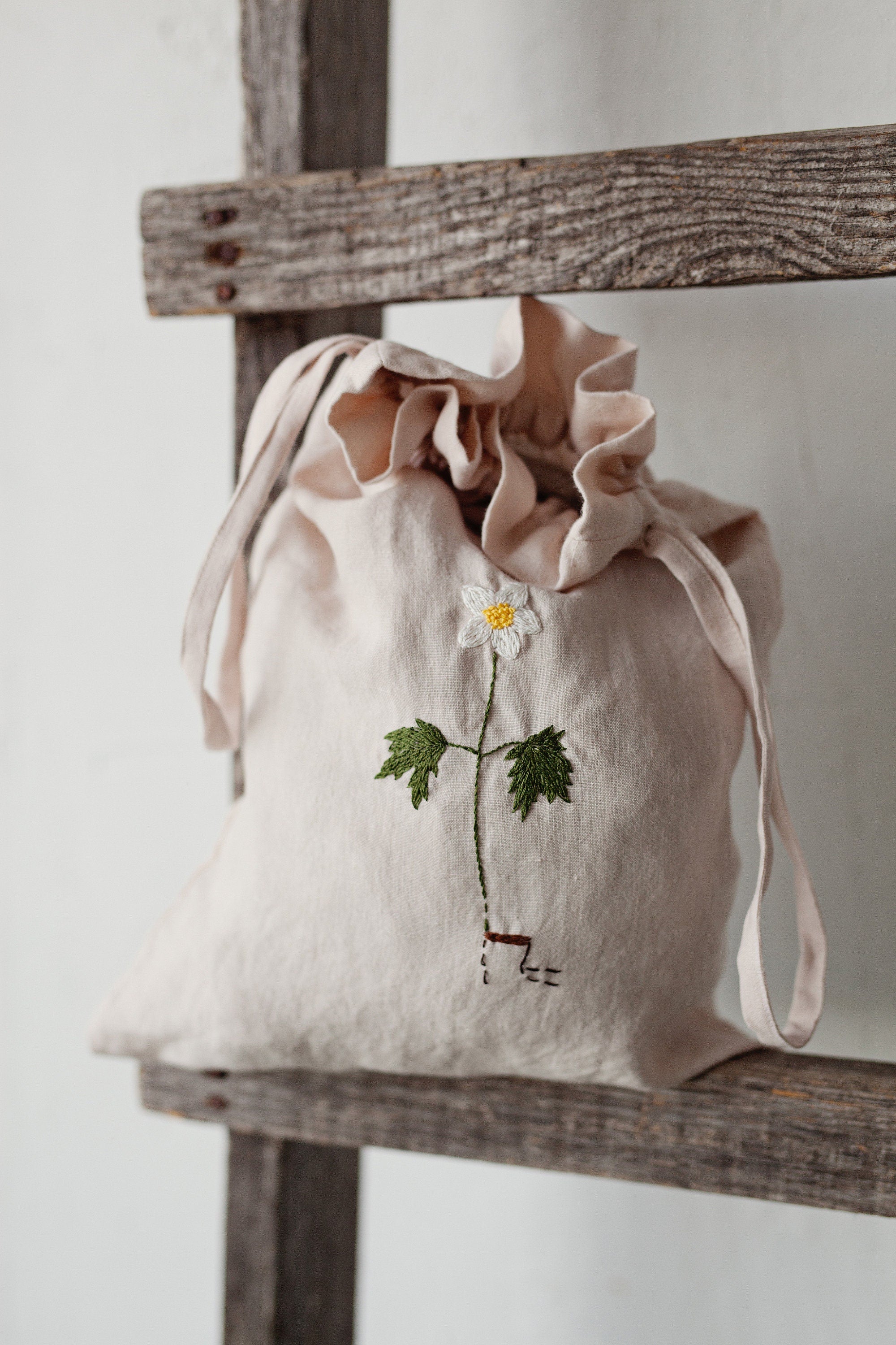 Anemone Pouch Linen Bag