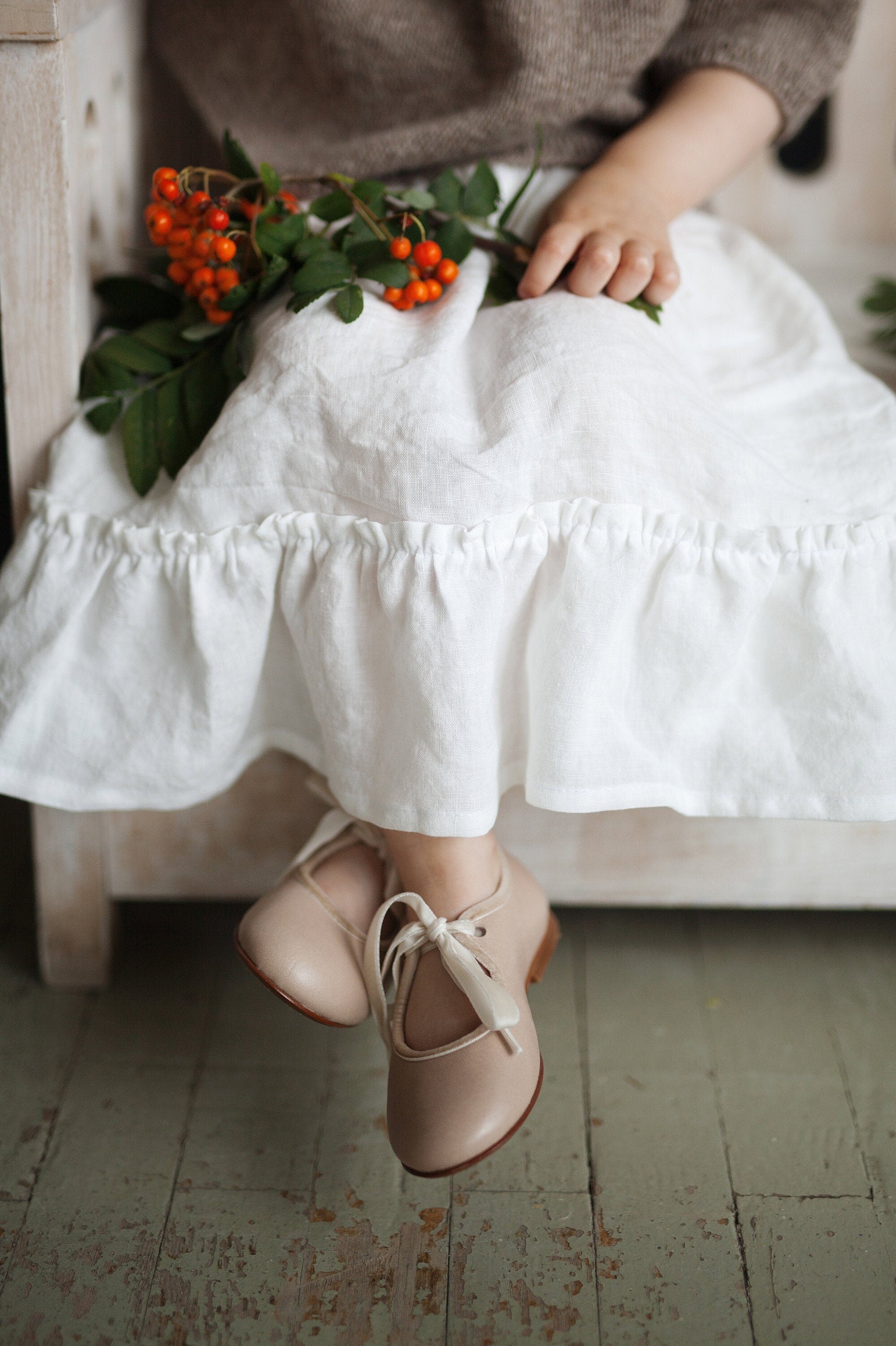 White Ruffle Linen Skirt