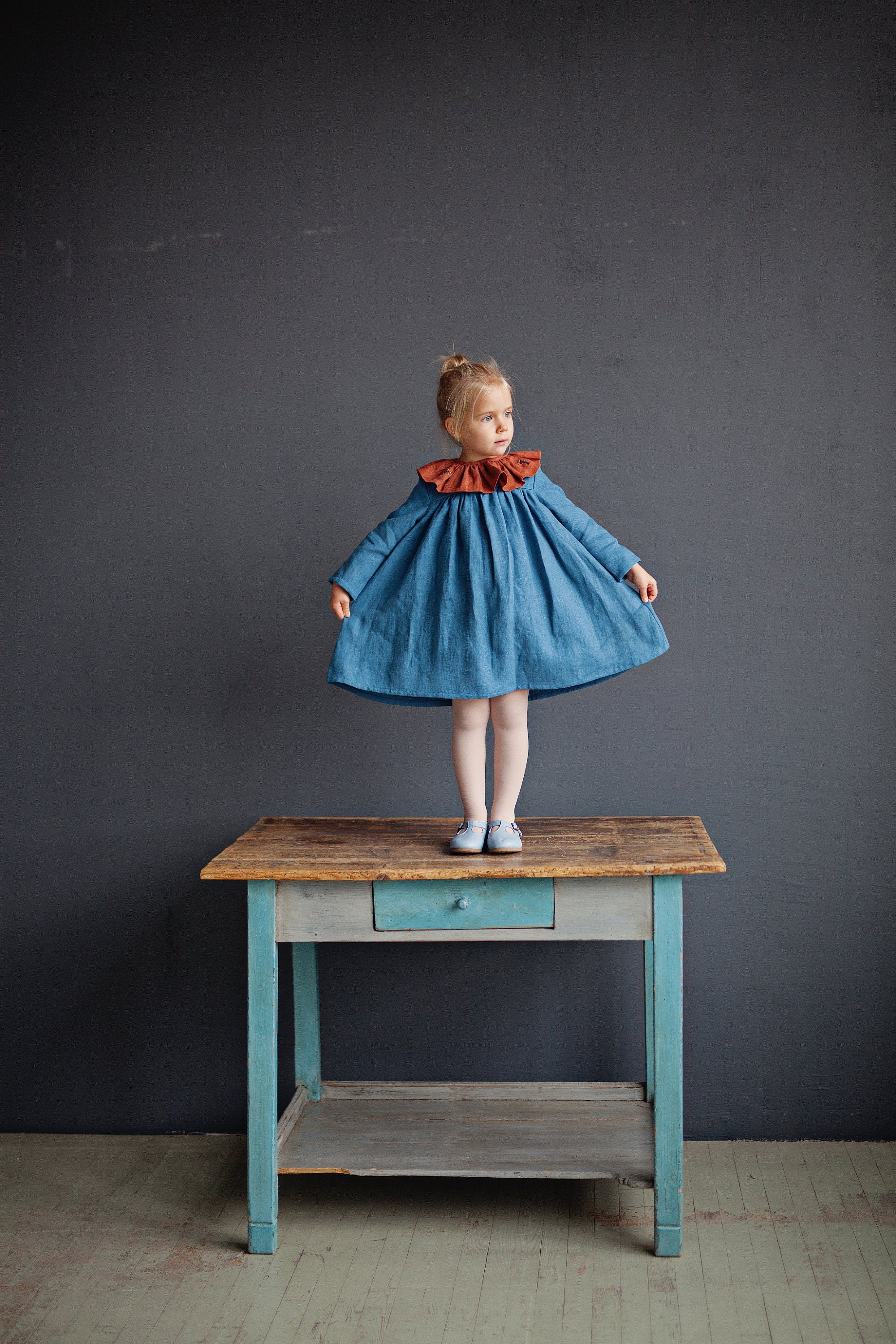 Rust Ruffle Linen Collar with Branches – allthebeautifullinen