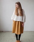 Mustard Classic Midi Linen Skirt