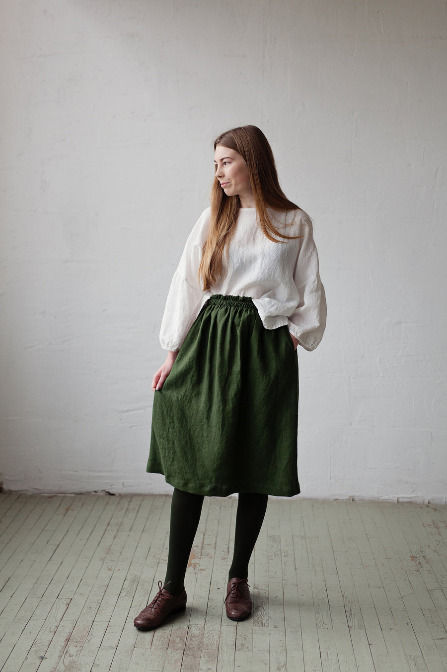 Forest Green Classic Midi Skirt
