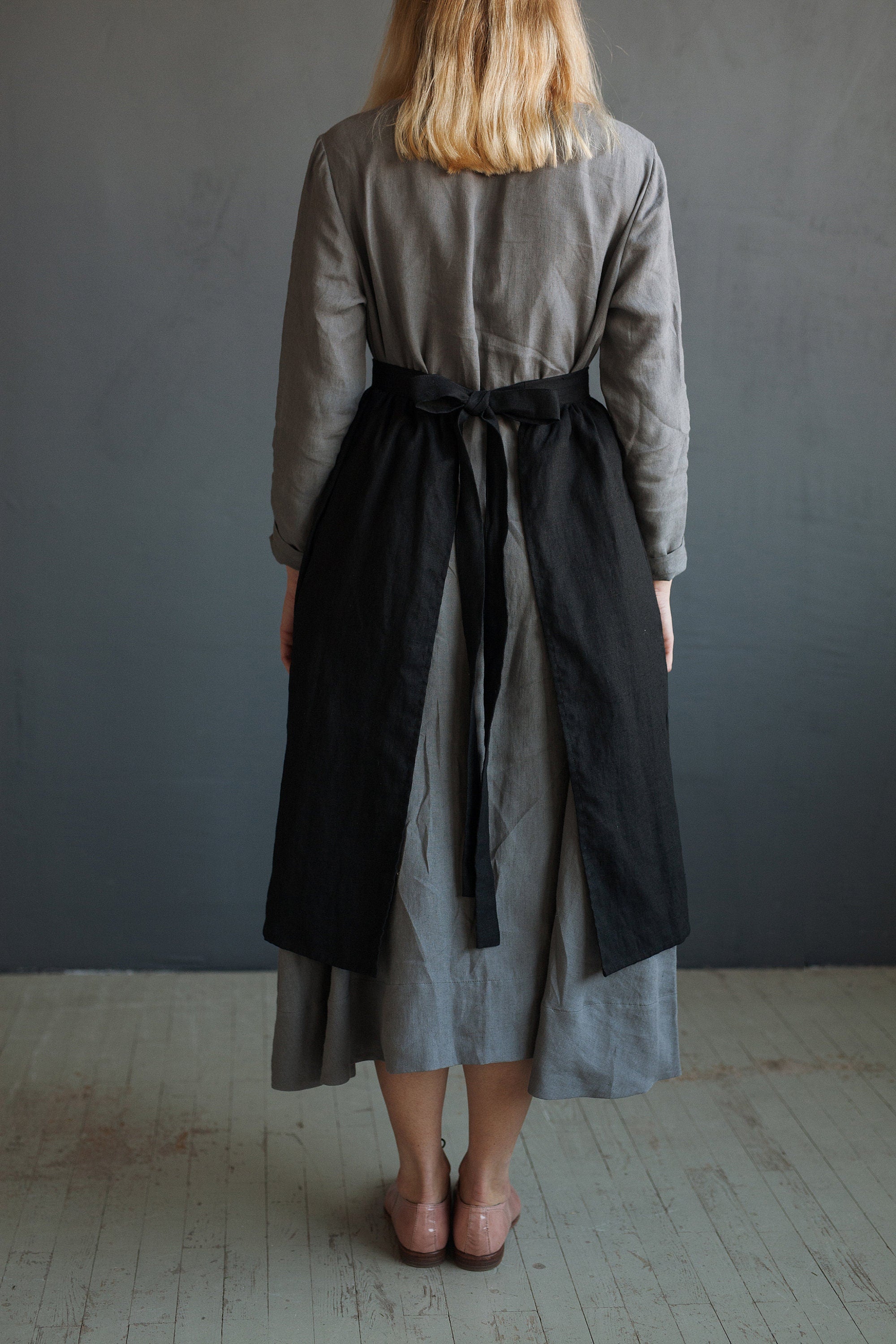 Black Linen Apron Skirt