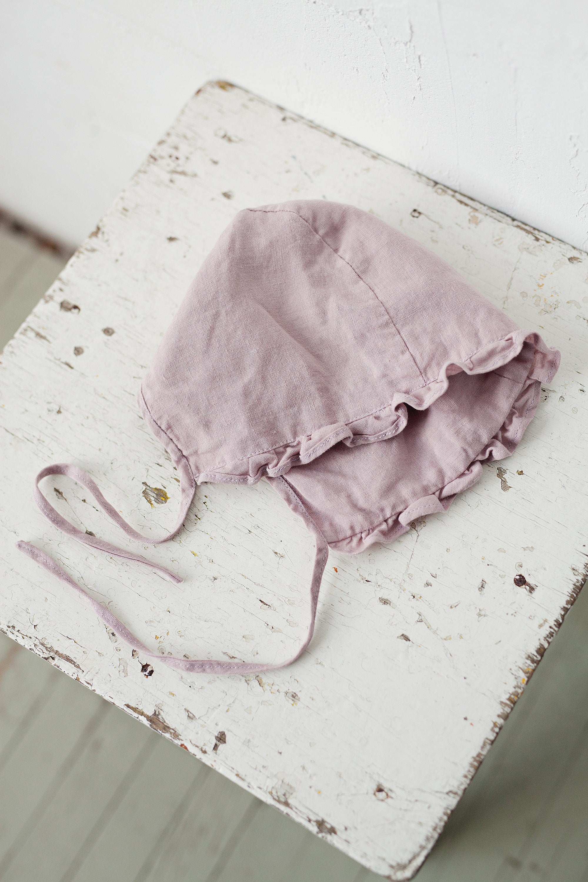 Baby Pink Ruffle Linen Bonnet