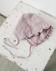 Baby Pink Ruffle Linen Bonnet